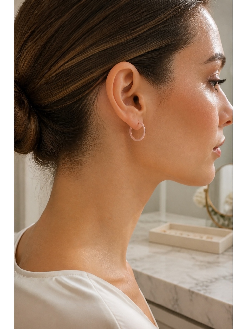 Pink Enamel Hoop Earrings Small Lightweight Pierced w/ Free Earring Backs